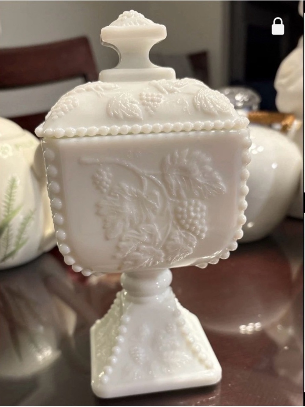 White Milk Glass Decorative Covered Compote